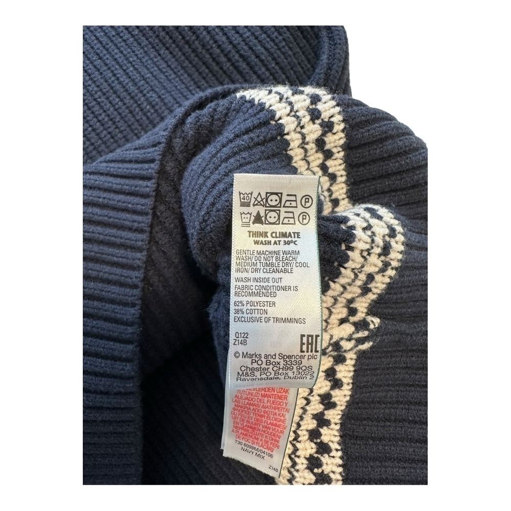 Marks & Spencer Cotton Blend Fair Isle Half Zip Jumper - Size Large - Picture 6 of 11